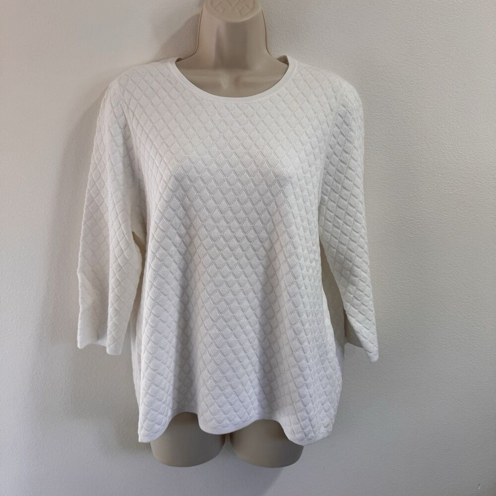 NWT Belford Sweater Shirt L 100% Pima Cotton White Quilted Knit Crew 3/4 Sleeves